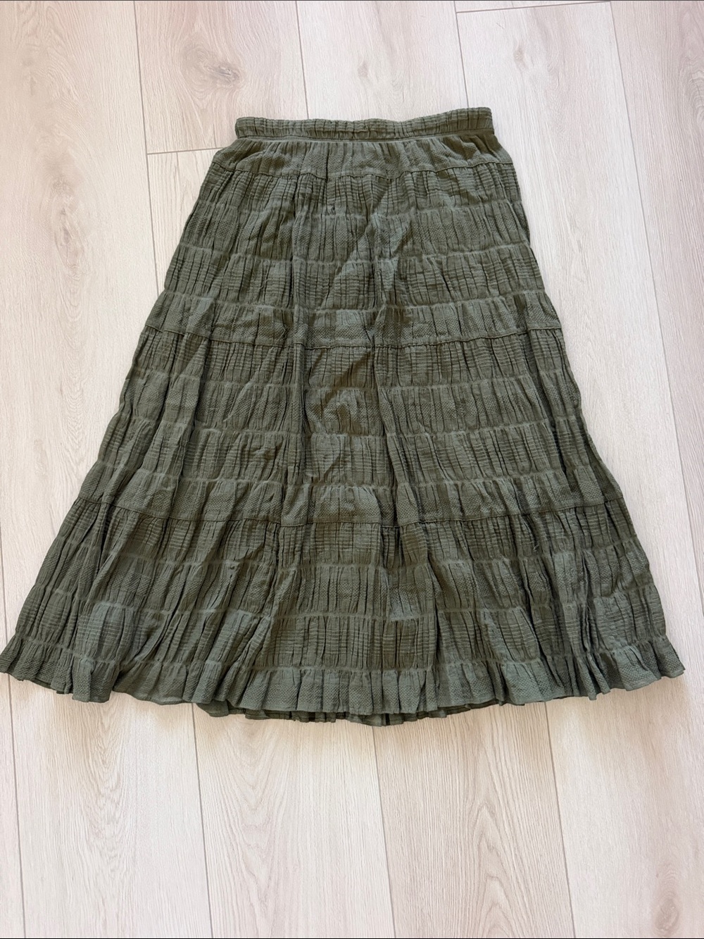 Max Studio Olive Tiered Midi Skirt